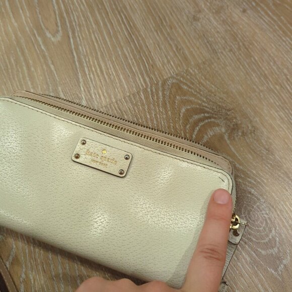 Kate Spade Anita Grove Street Leather Double Zipper Wallet Beige Cream - Picture 6 of 8